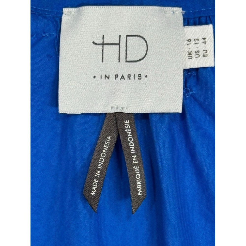 HD In Paris Anthropologie Top Cerulean Blue Flutter Sleeve Blouse Size 12 Cotton - Picture 6 of 10